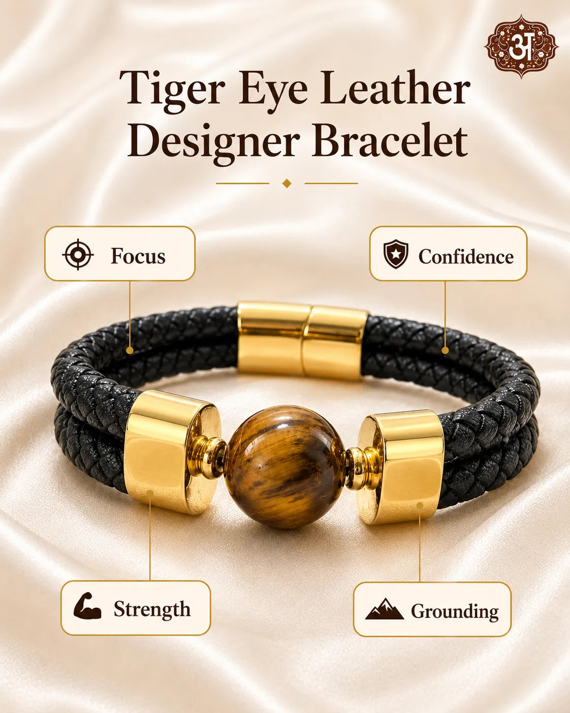 Tiger Eye Leather Designer Bracelet