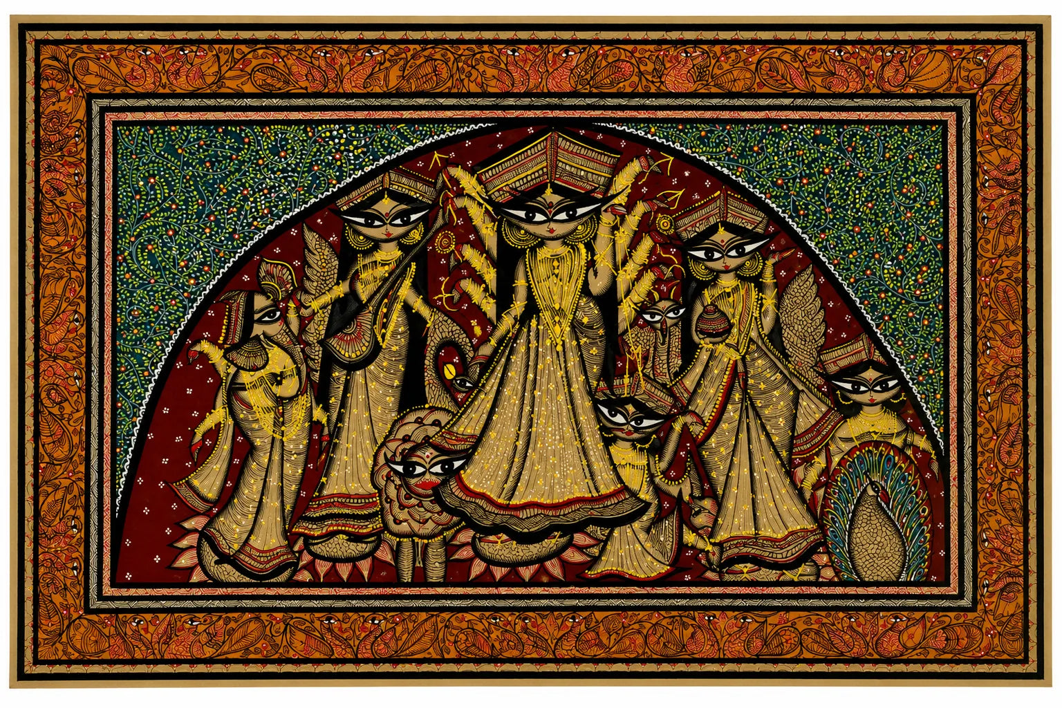 Mahishasuramardini in the Celestial Pavilion in Pattachitra by Chandan Chitrakar