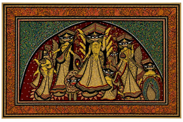 Mahishasuramardini in the Celestial Pavilion in Pattachitra by Chandan Chitrakar