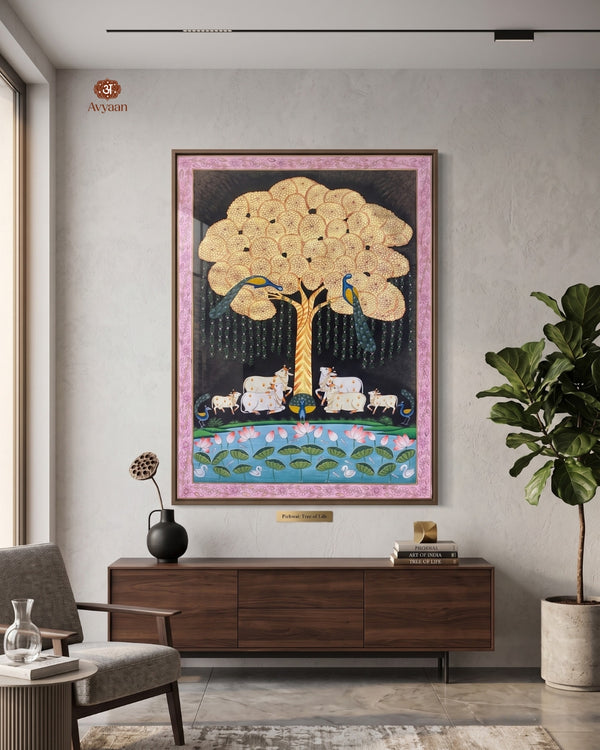 Pichwai Tree of Life with Sacred Herd & Peacocks by Diwakar Sharma