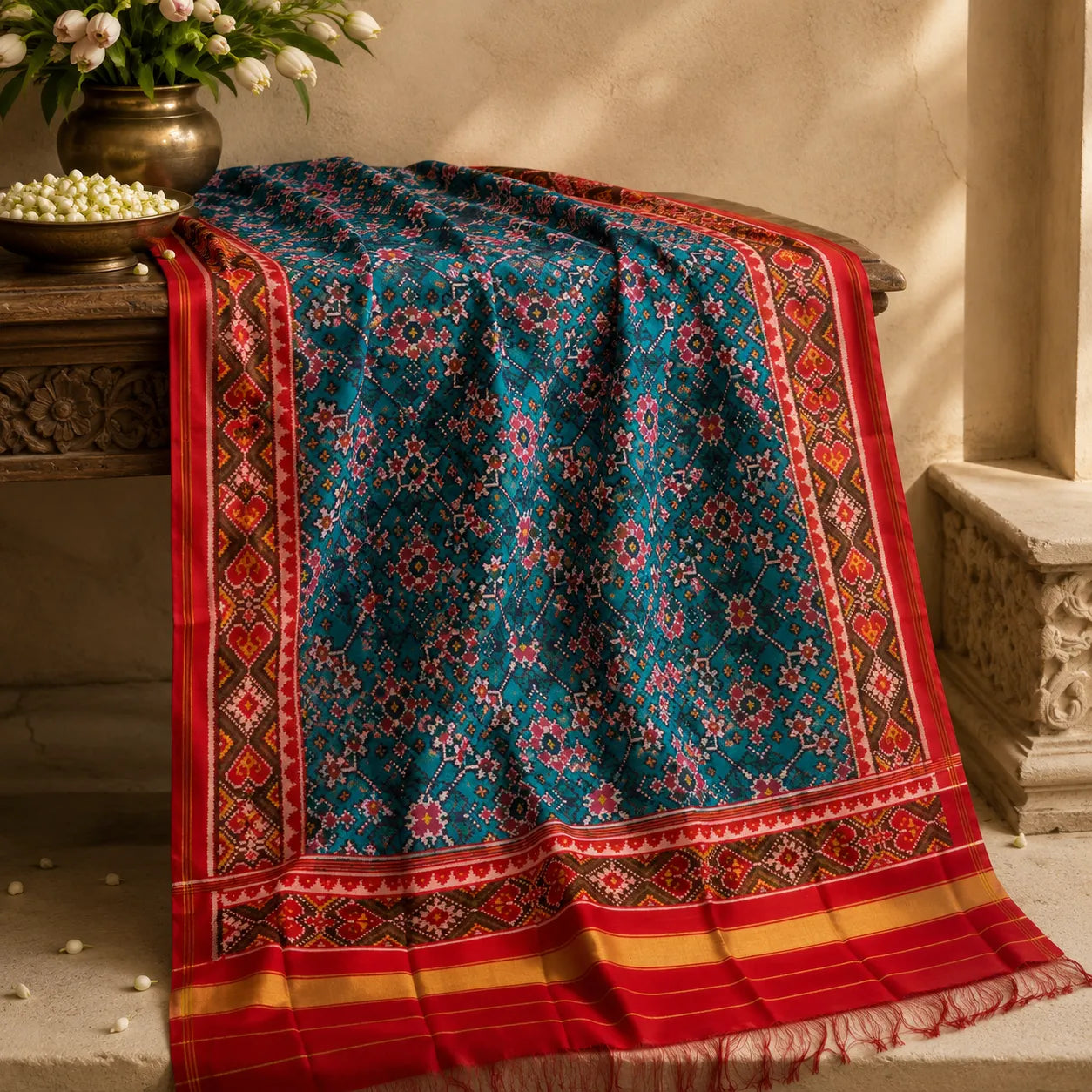 Turquoise Floral Patola Dupatta