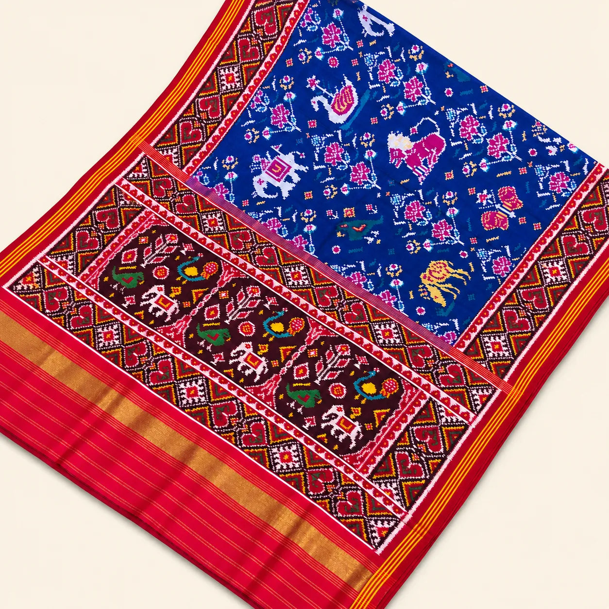 Royal Blue Floral Elephant Patola Saree