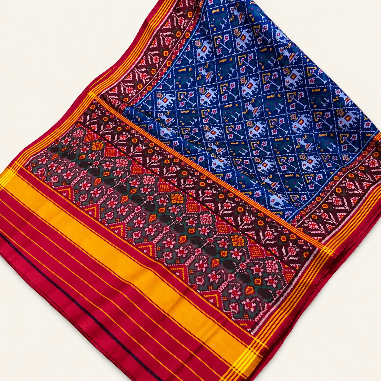 Royal Blue & Maroon Floral Patola Saree