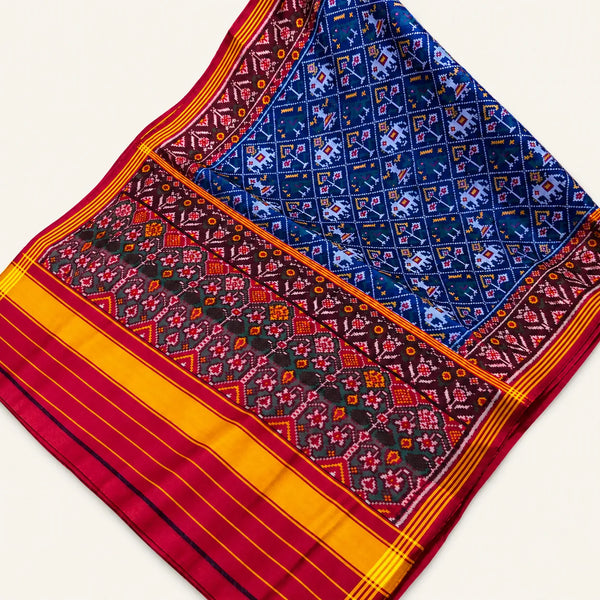 Royal Blue & Maroon Floral Patola Saree