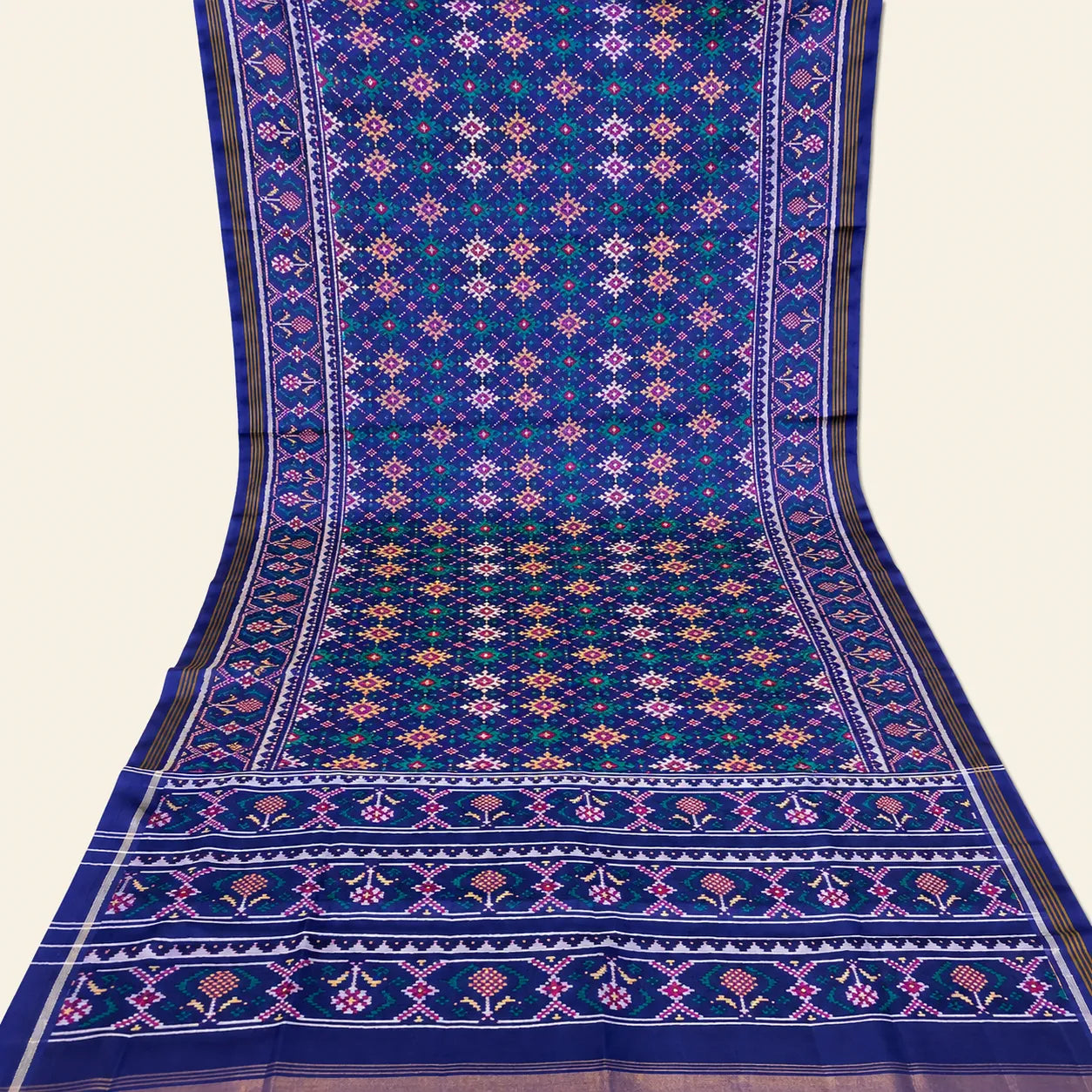 Royal Indigo Floral Heritage Patola Saree