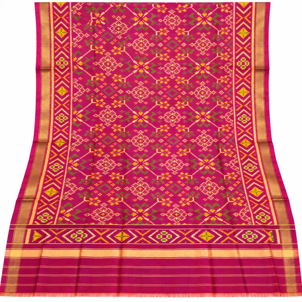 Vibrant Magenta Floral Geometric Single Ikat Dupatta