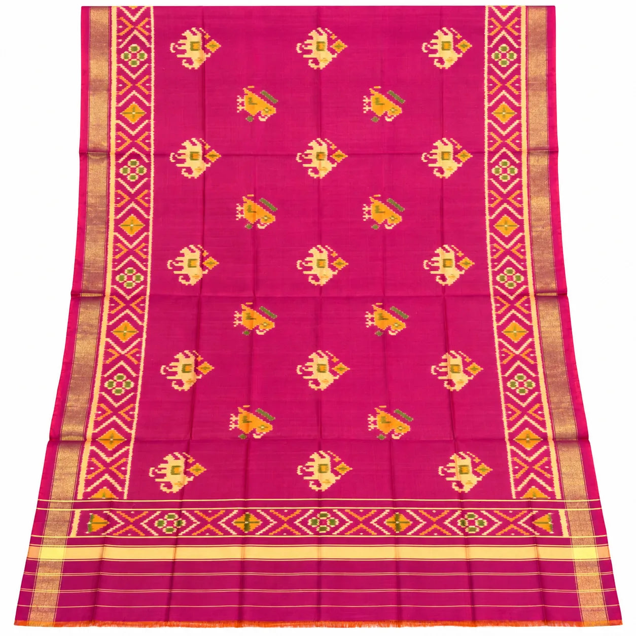 Magenta Floral Motif Single Ikat Dupatta