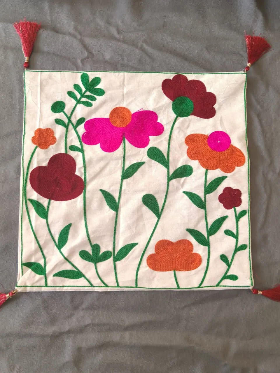 Vibrant Meadow Hand-Embroidered Cushion Cover Set of 5