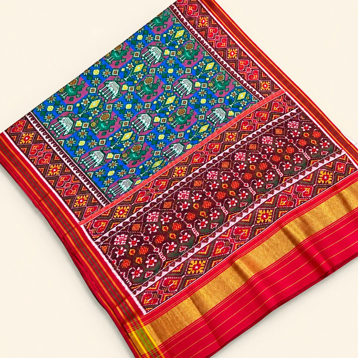 Royal Deer & Peacock Garden Patola Saree