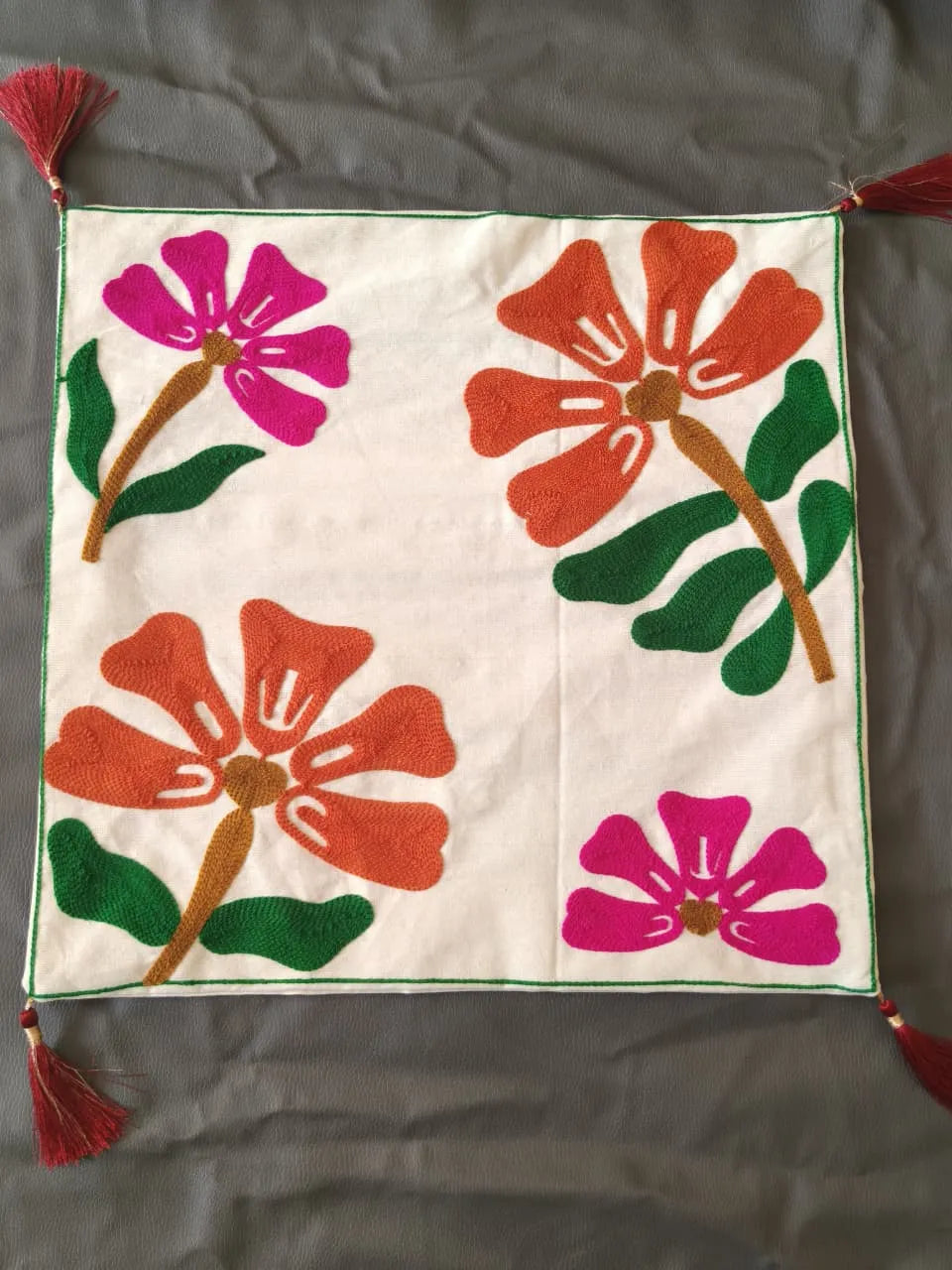 Vibrant Petals Hand-Embroidered Cushion Cover Set of 5