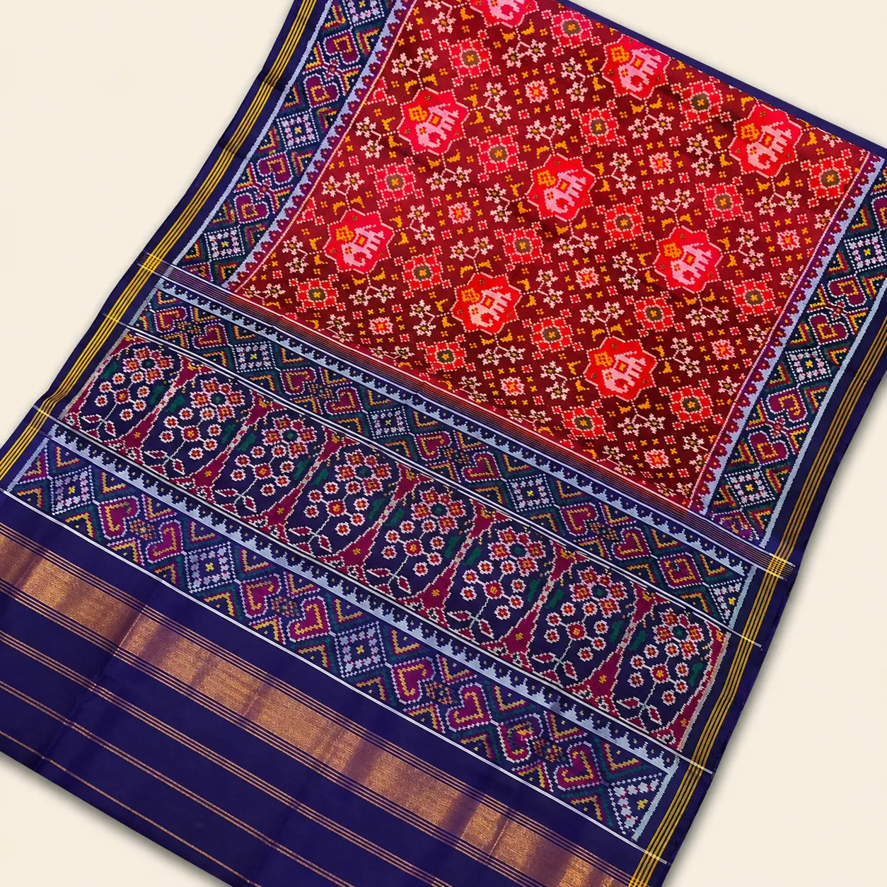 Crimson Floral Heritage Patola Saree