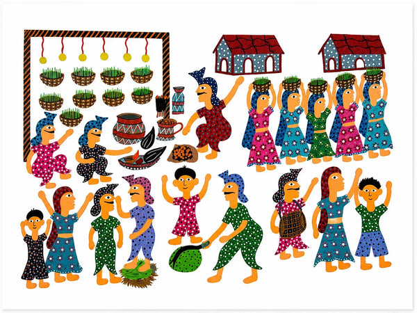 Village Fair in Bhil Art Painting by Sunita Parmar
