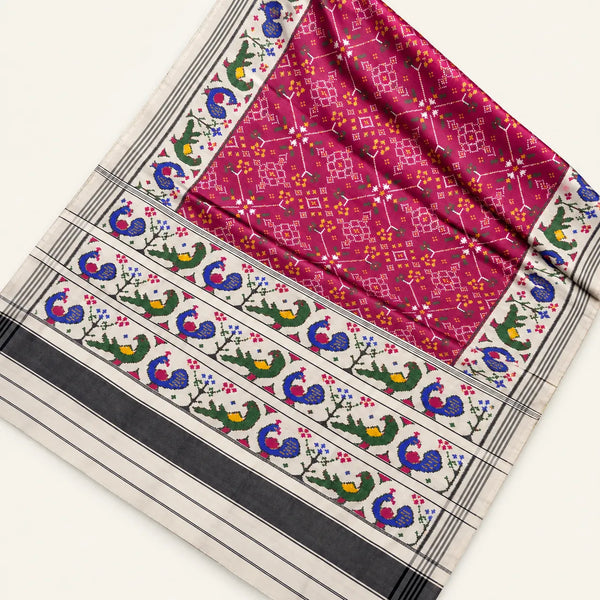 Magenta Peacock & Parrot Heritage Patola Saree