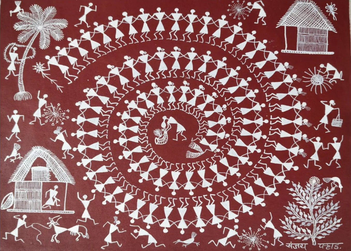 Tarpa Dance - Celebration of Unity in Warli Painting by Sanjay Parhad - 100% Authentic Heritage Art by Avyaan