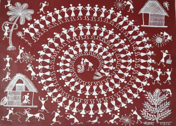 Tarpa Dance - Celebration of Unity in Warli Painting by Sanjay Parhad