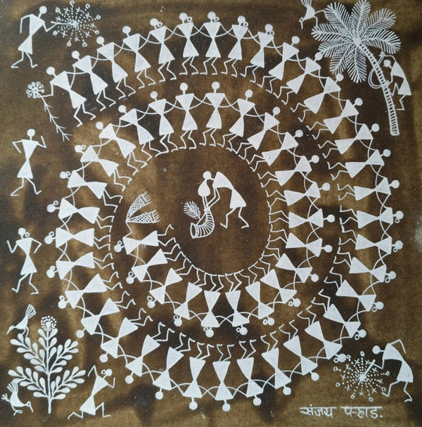 Tarpa Dance - Rhythm of Togetherness in Warli Painting by Sanjay Parhad