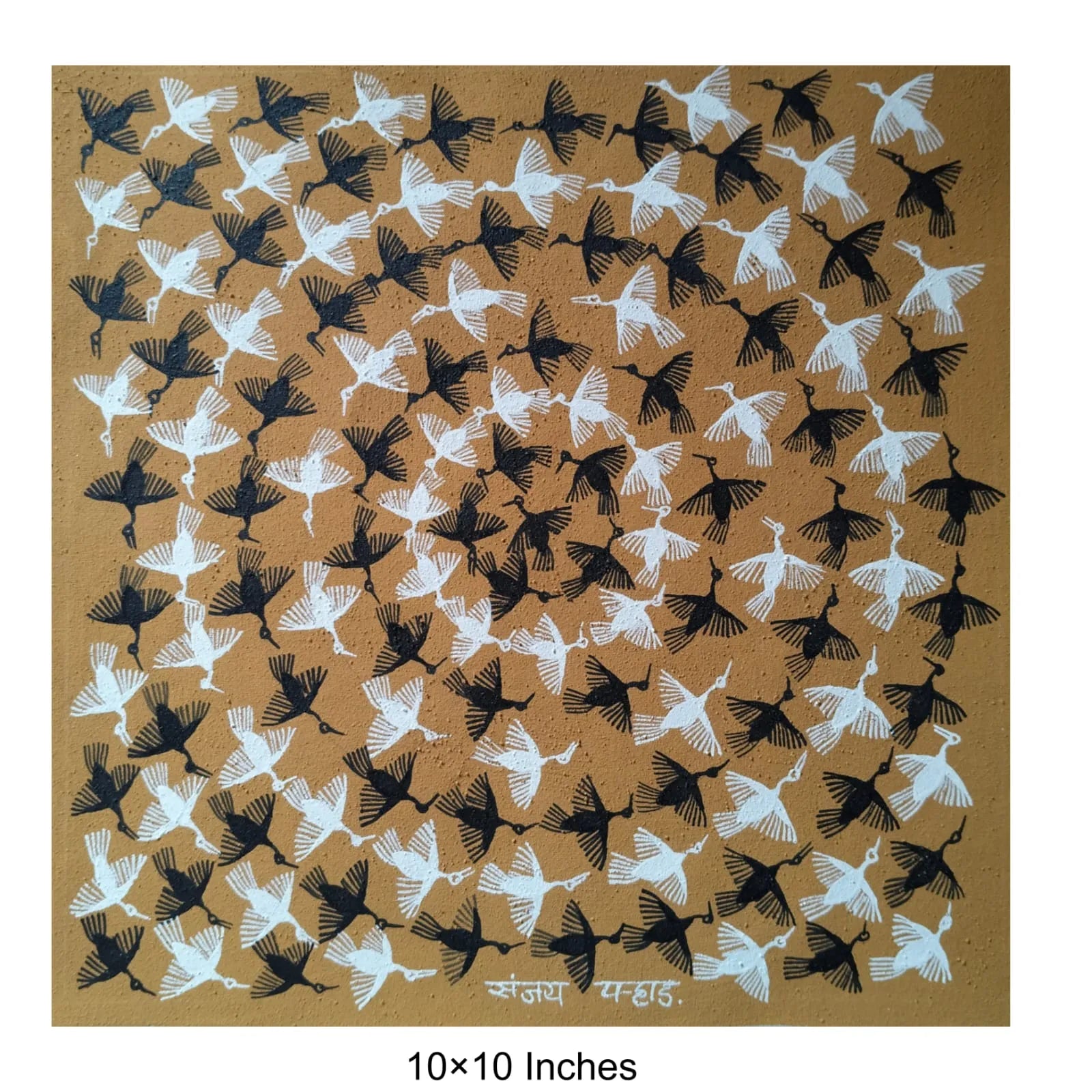 Birds in Flight - Freedom of Nature in Warli Painting by Sanjay Parhad - 100% Authentic Heritage Art by Avyaan