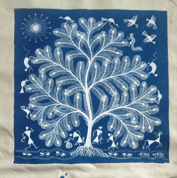 Tree of Life - Village Harmony in Warli Painting by Sanjay Parhad