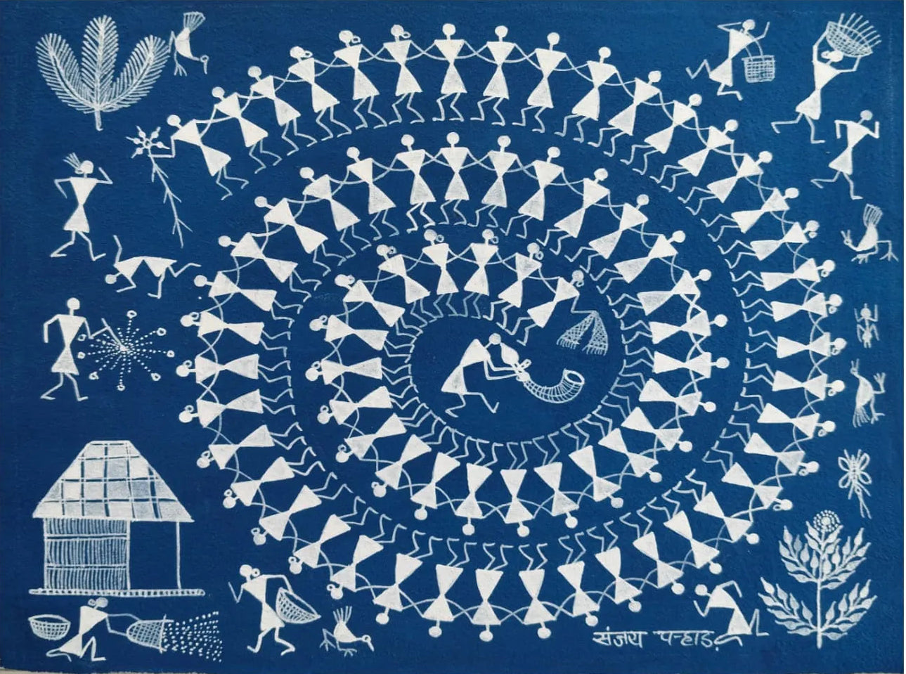Tarpa Dance - Circle of Life in Warli Painting by Sanjay Parhad - 100% Authentic Heritage Art by Avyaan