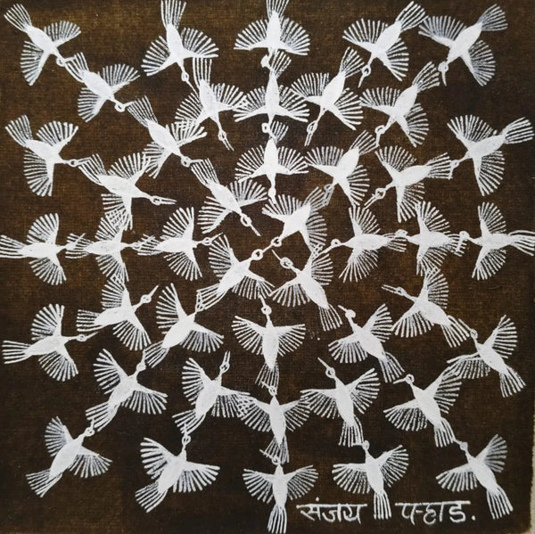 Flight of Freedom - Flock of Birds in Warli Painting by Sanjay Parhad
