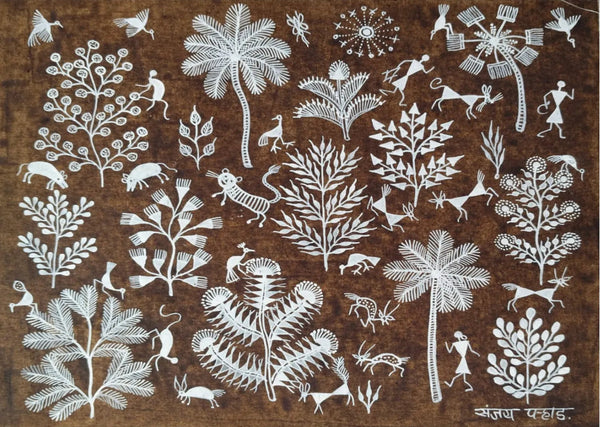 Harmony of Nature - Flora and Fauna in Warli Painting by Sanjay Parhad
