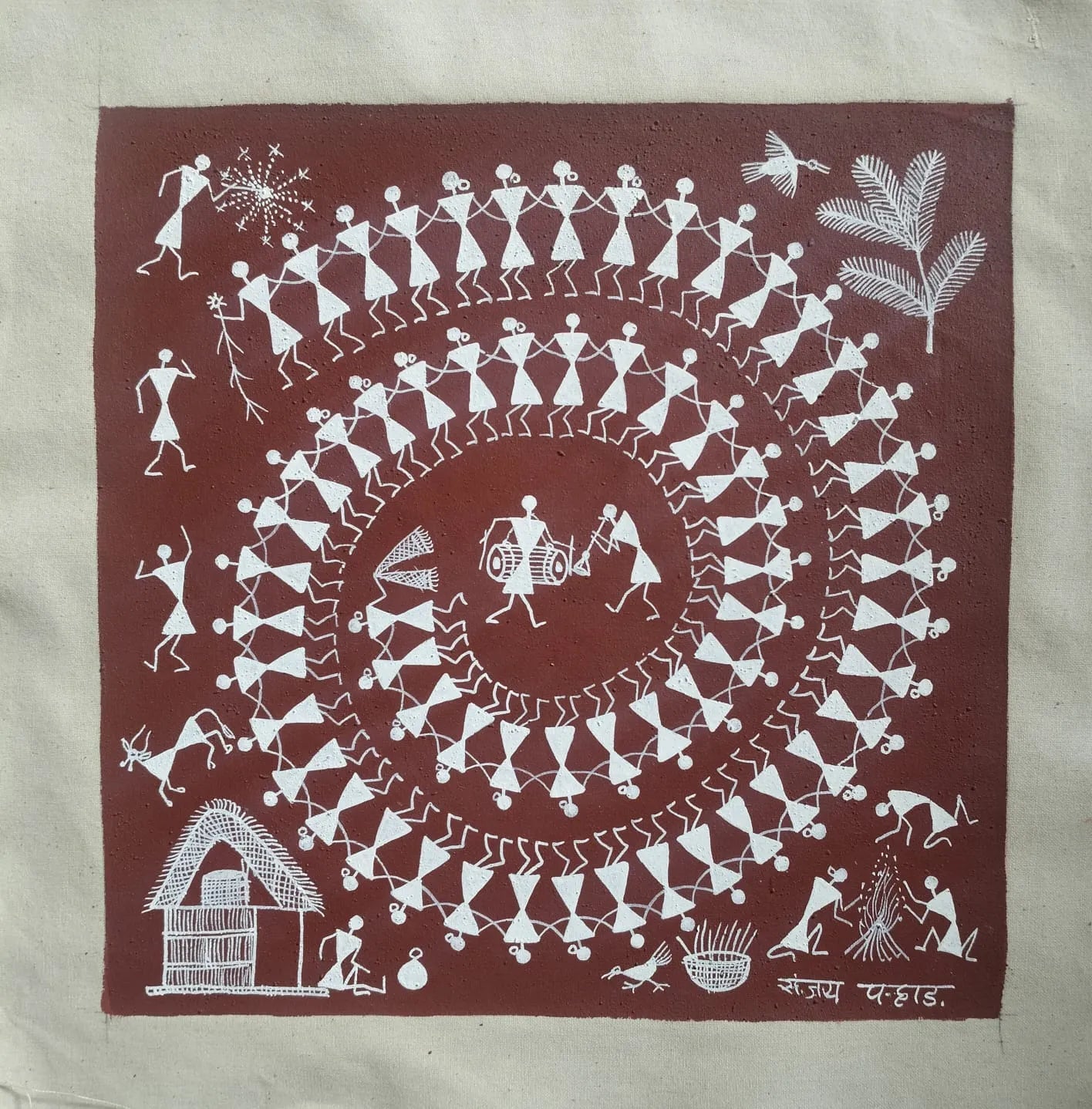 Tarpa Dance - Rhythm of Community in Warli Painting by Sanjay Parhad - 100% Authentic Heritage Art by Avyaan