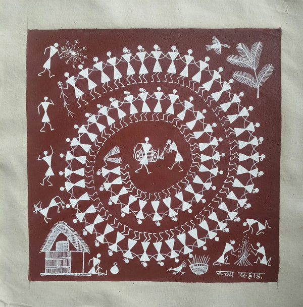 Tarpa Dance - Rhythm of Community in Warli Painting by Sanjay Parhad