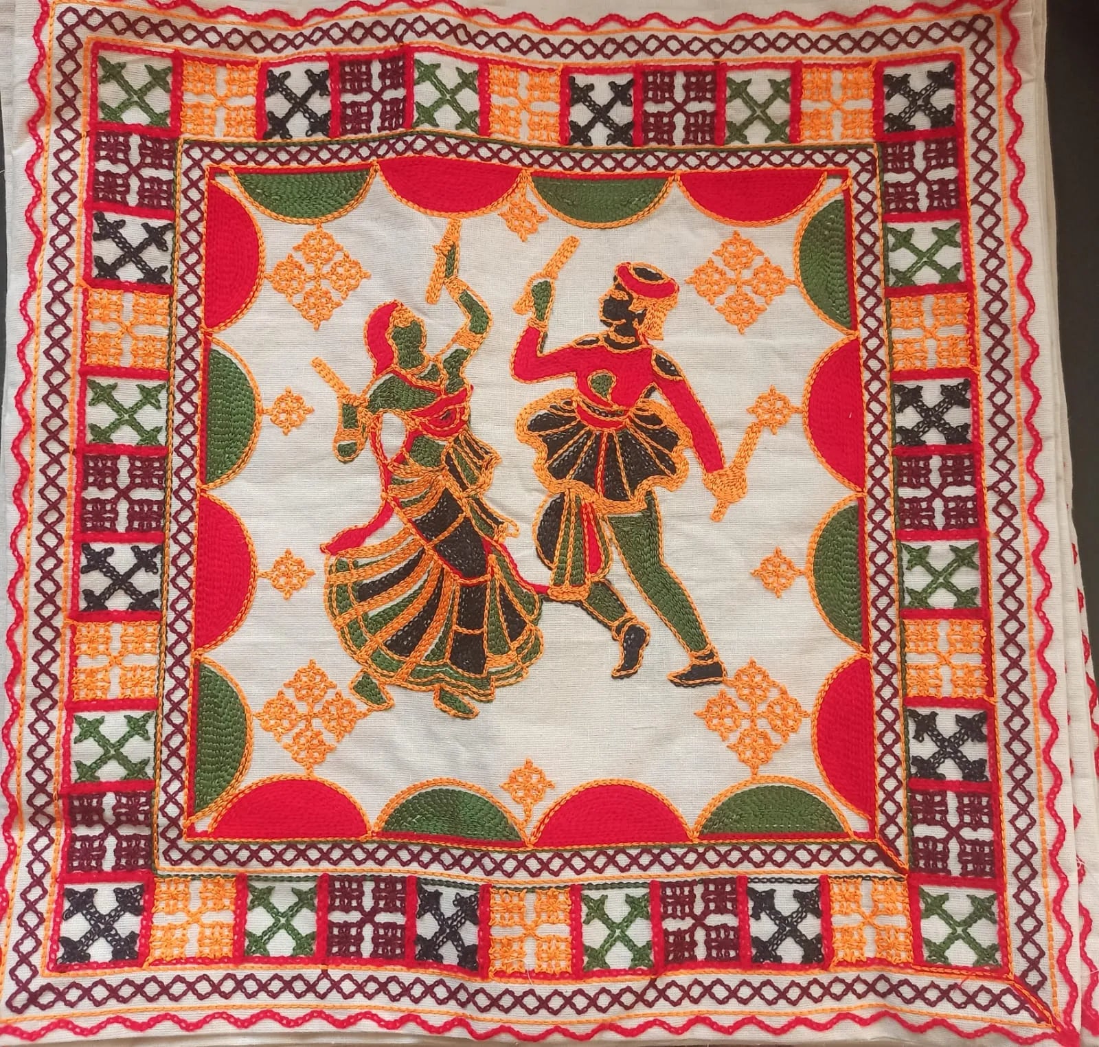 Garba Celebration Hand-Embroidered Cotton Cushion Cover Set of 5