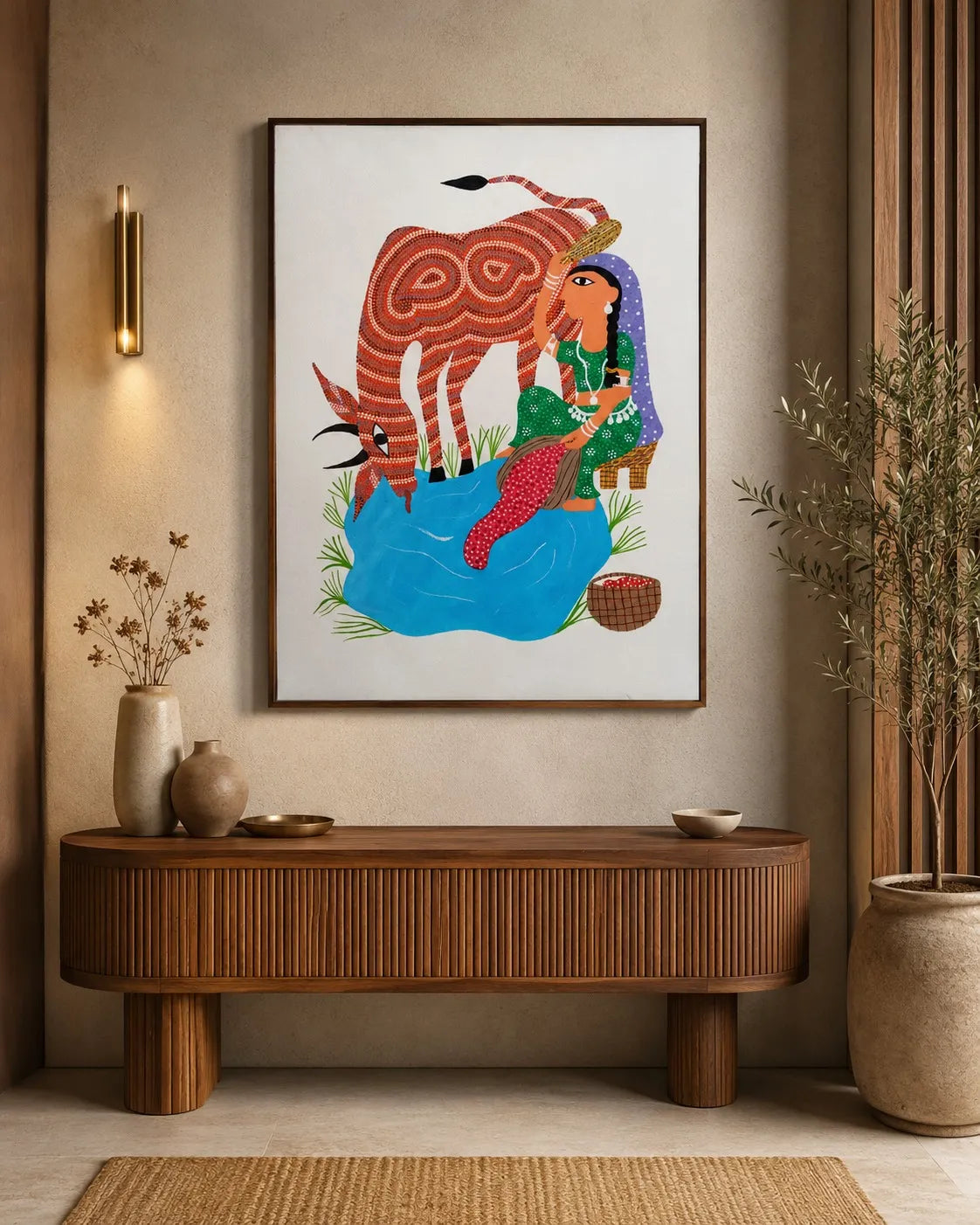Woman and Deer by the Pond