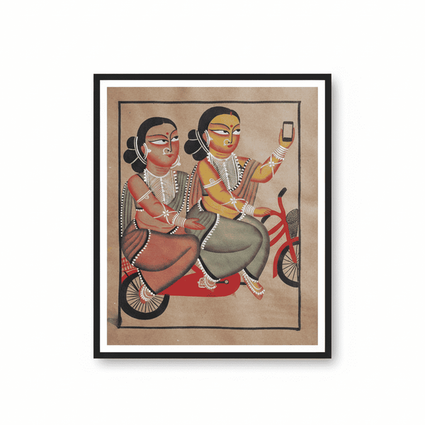 Couple on a Motorcycle in Pattachitra Painting by Chandan Chitrakar
