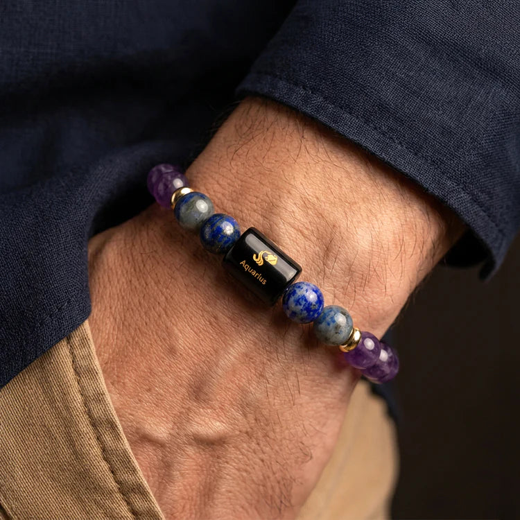 Aquarius (कुंभ राशि) Zodiac Amethyst & Lapis Lazuli Bracelet