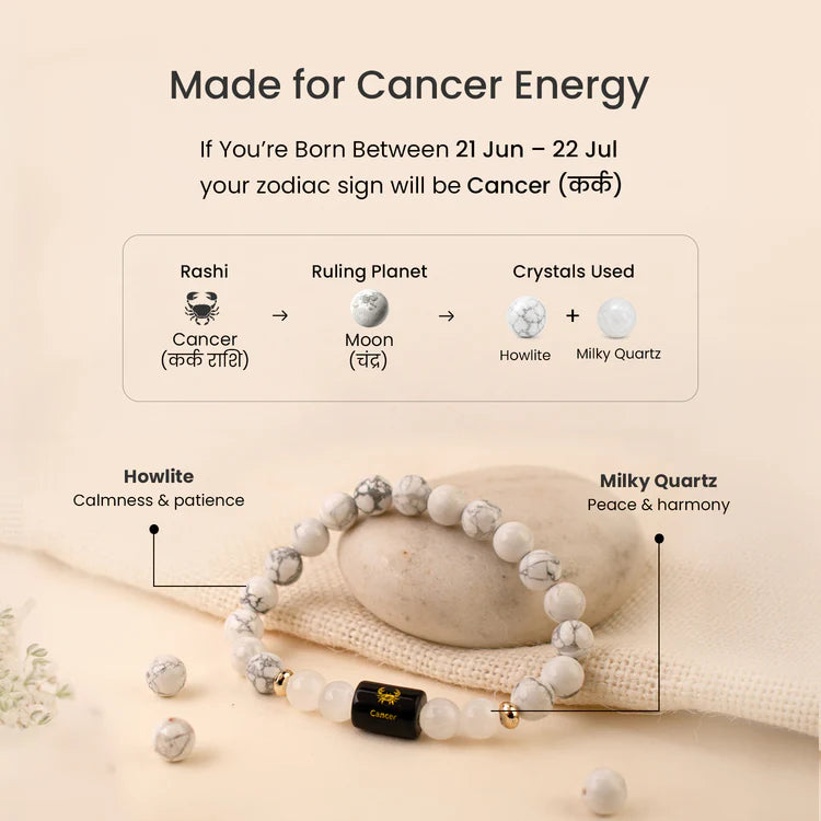 Cancer (कर्क राशि) Zodiac Howlite & Milky Quartz Bracelet