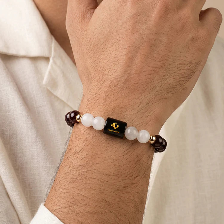 Capricorn (मकर राशि) Zodiac Garnet & Milky Quartz Bracelet