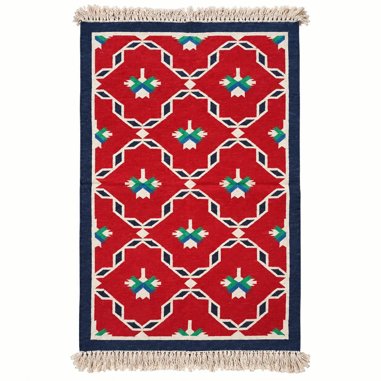 Interlocking Floral Geometric Handwoven Dhurrie