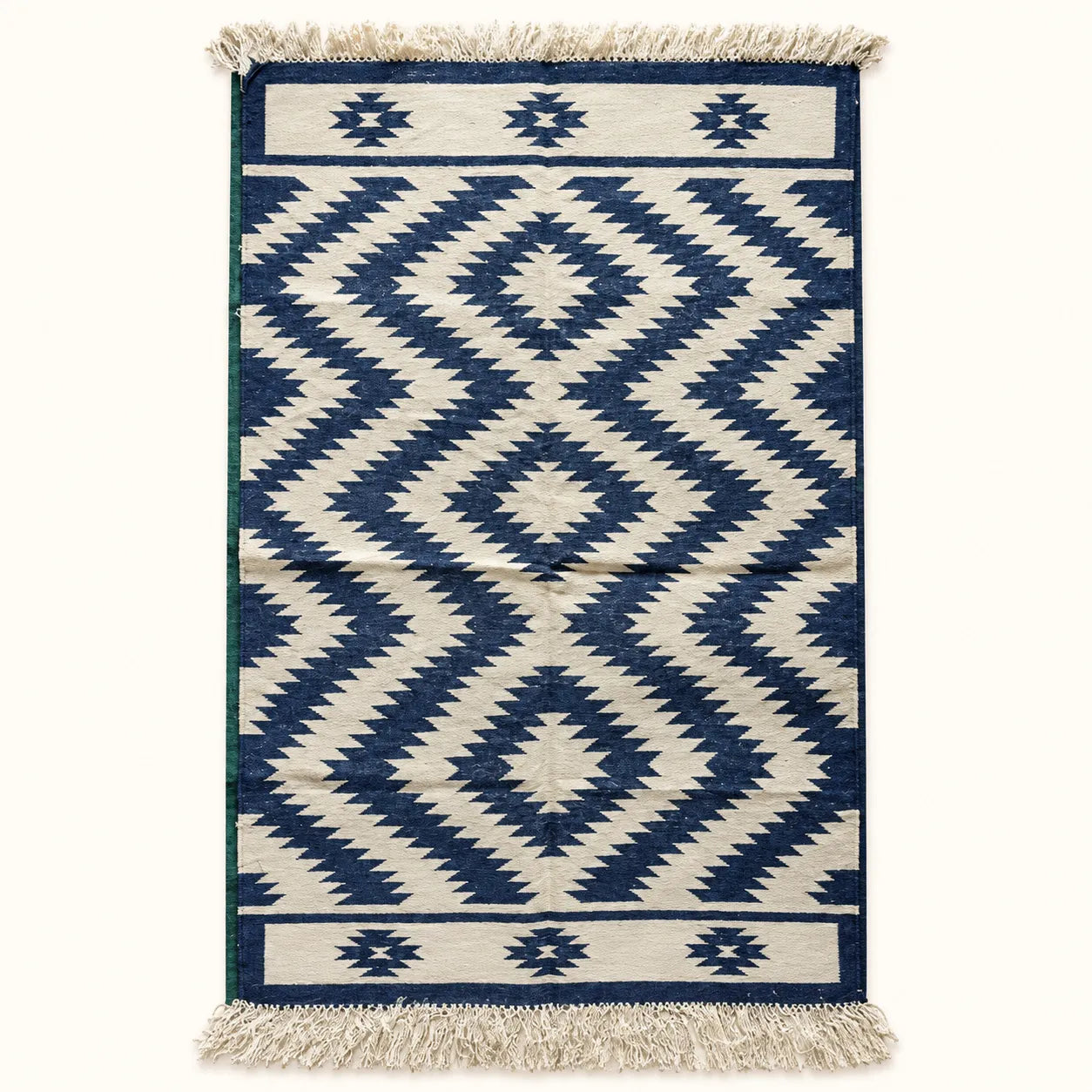 Indigo Diamond Weave Handwoven Dhurrie
