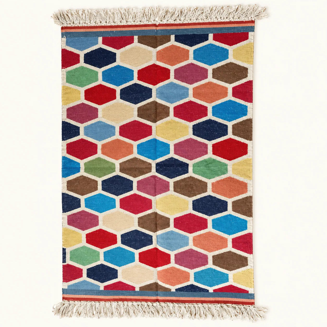 Multicolor Hexagon Handwoven Dhurrie