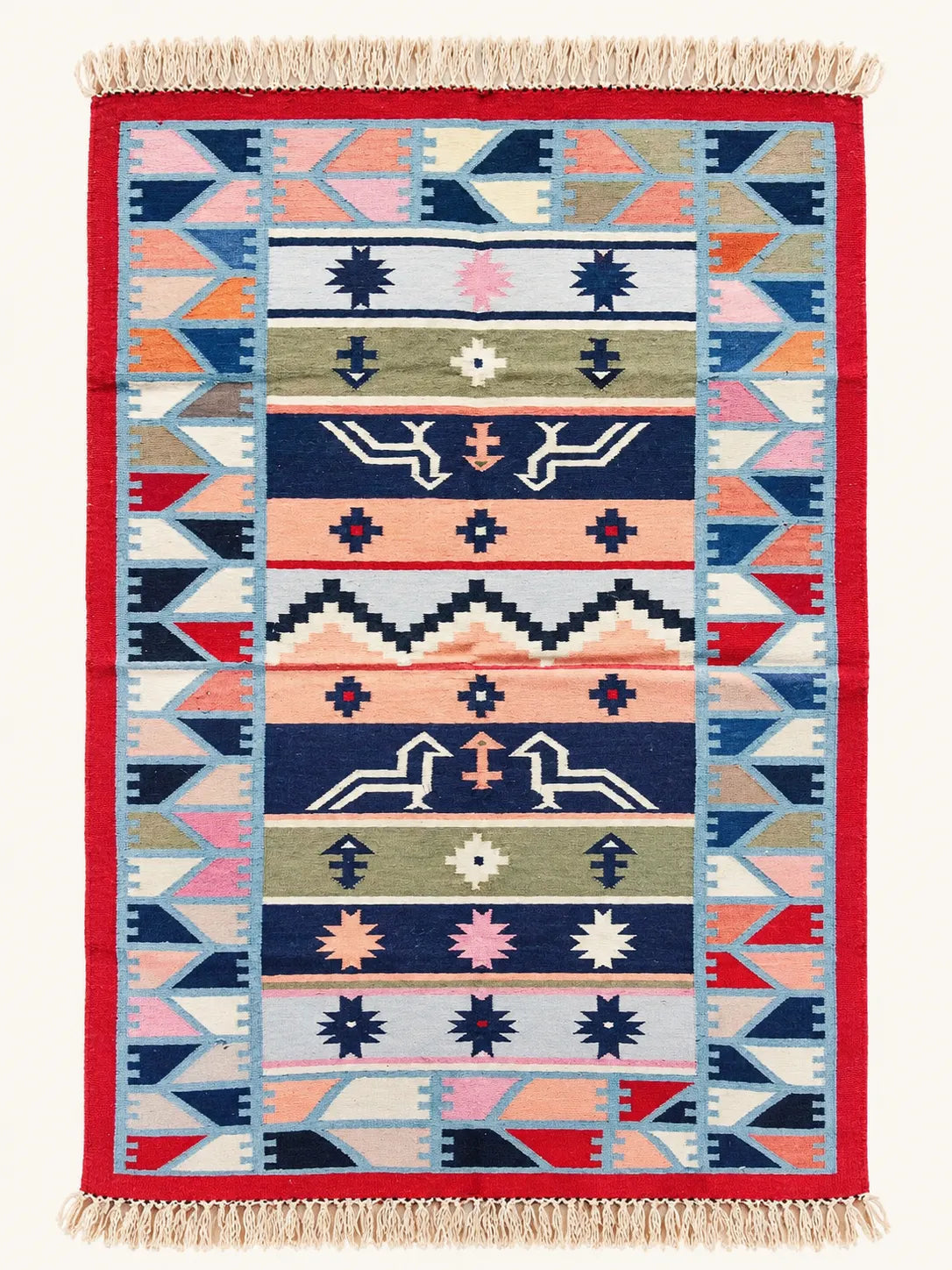 Layered Tribal Pattern Handwoven Dhurrie