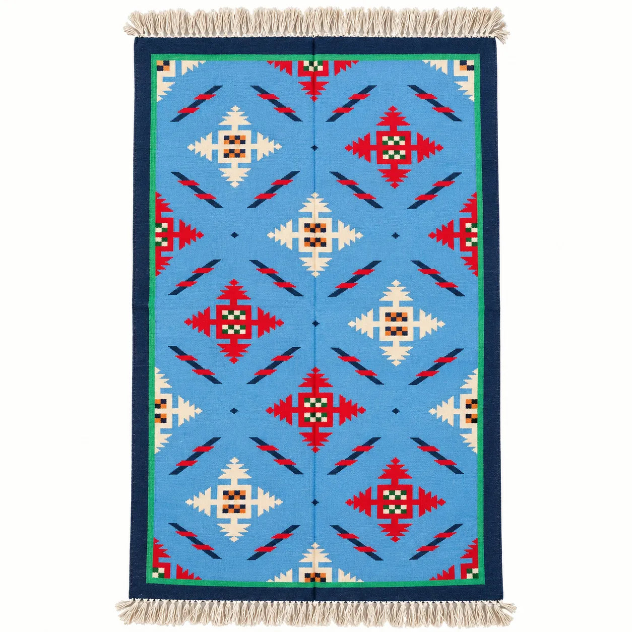 Azure Geometric Harmony Handwoven Dhurrie