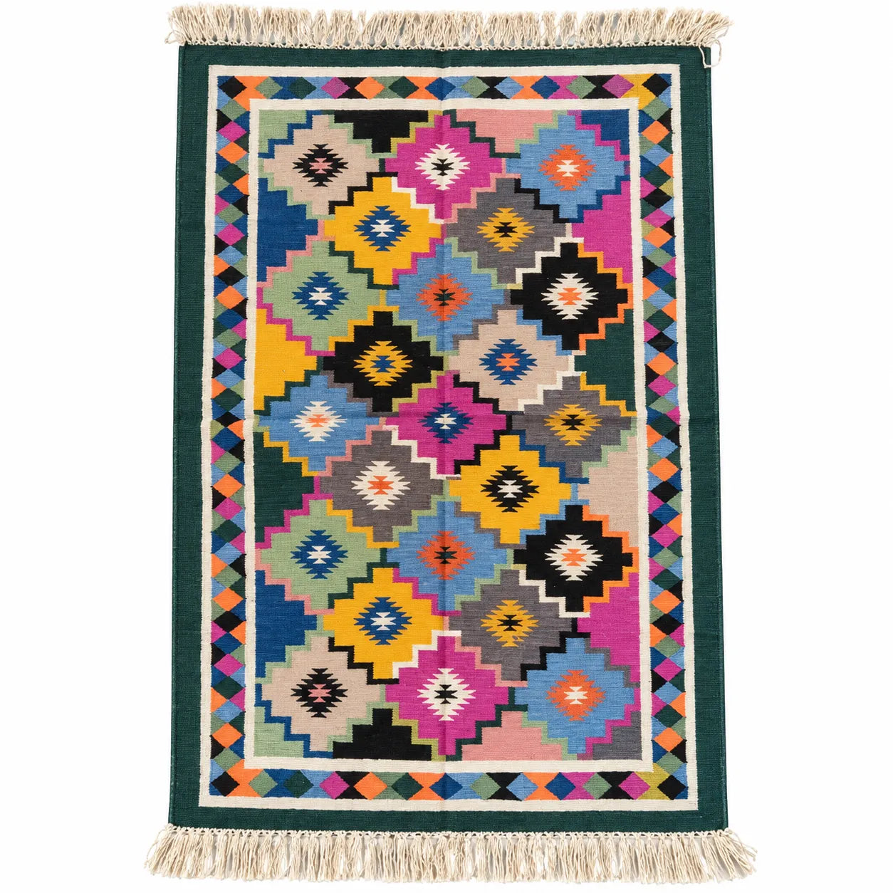 Multicolor Mosaic Geometric Handwoven Dhurrie