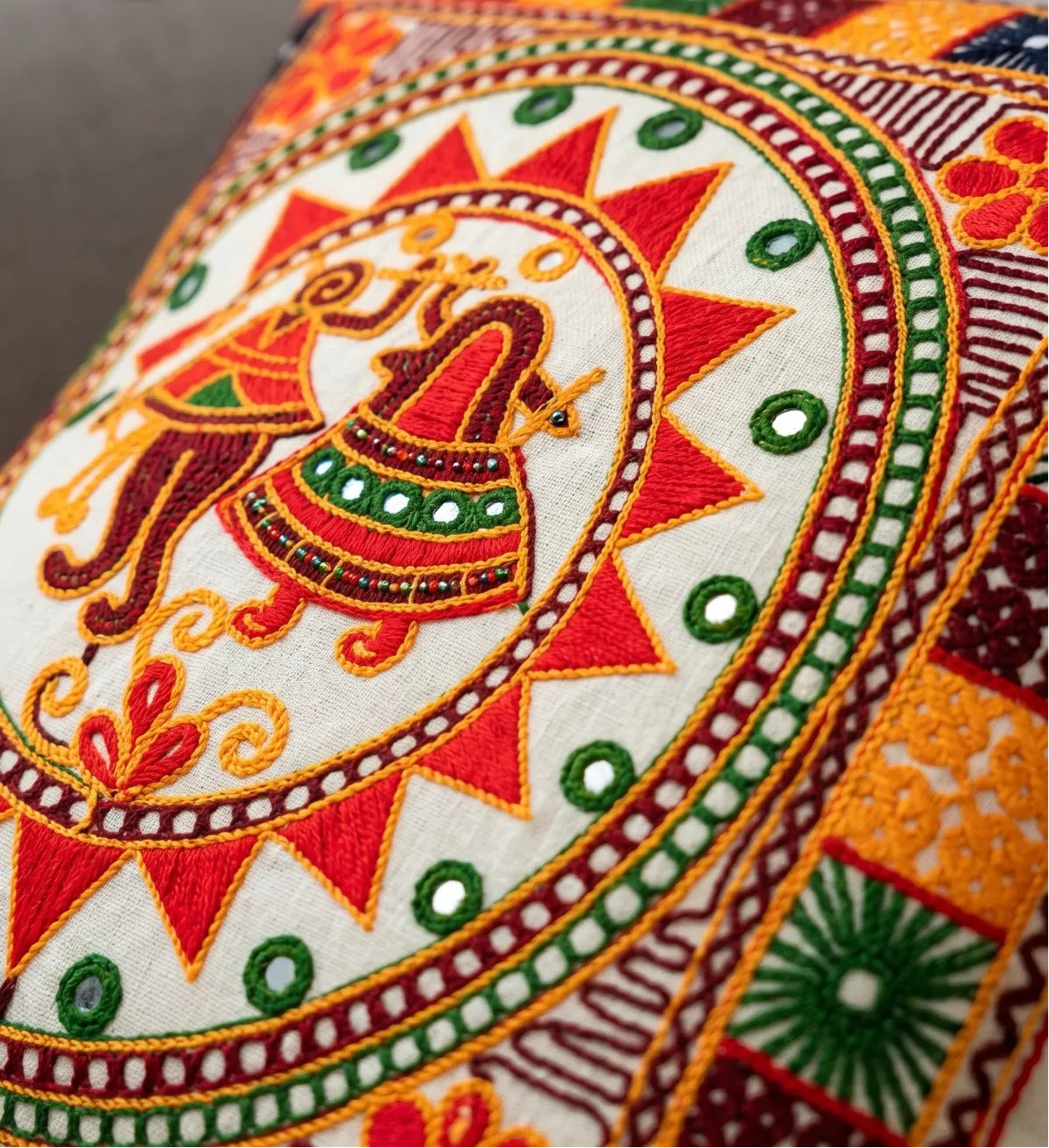 Folk Dancers Hand-Embroidered Cotton Cushion Cover Set of 5