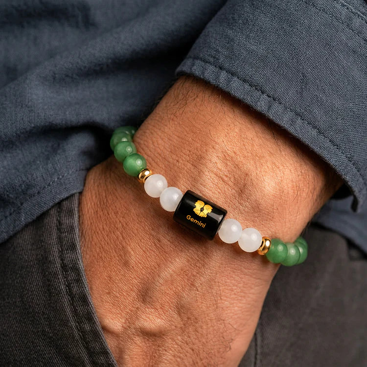 Gemini (मिथुन राशि) Zodiac Green Aventurine & Milky Quartz Bracelet