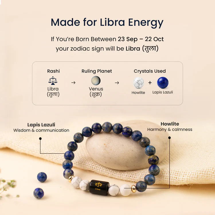 Libra (तुला राशि) Zodiac Lapis Lazuli & Howlite Bracelet