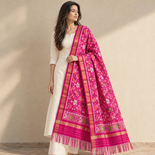 Traditional Floral & Paisley Single Ikat Patola Dupatta