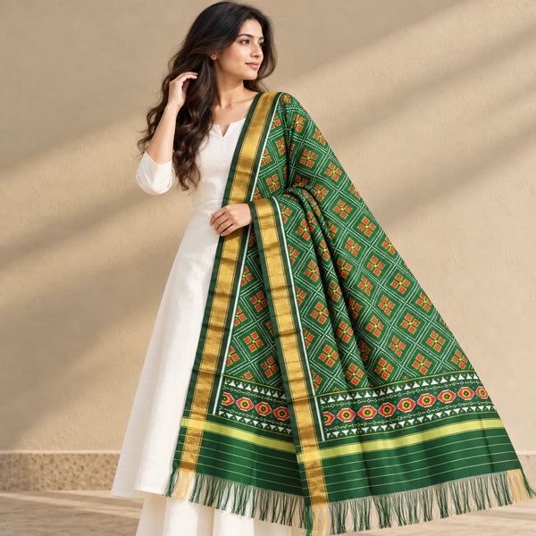 Emerald Diamond Weave Patola Dupatta