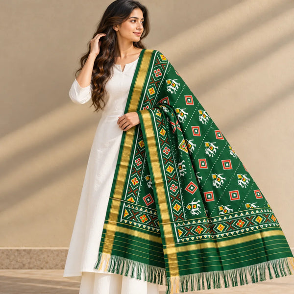 Heritage Elephant & Diamond Patola Dupatta