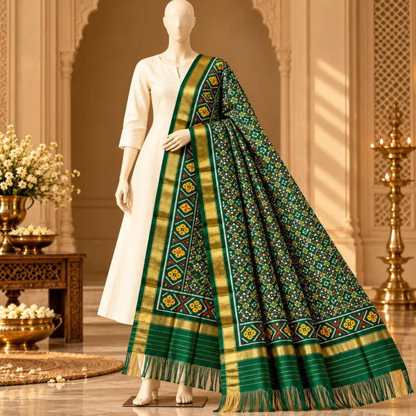 Traditional Floral Diamond Patola Dupatta