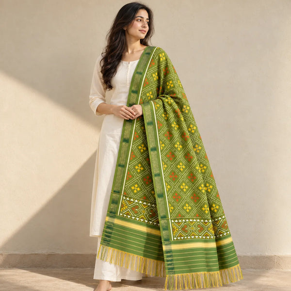 Traditional Diamond Motif Single Ikat Patola Dupatta
