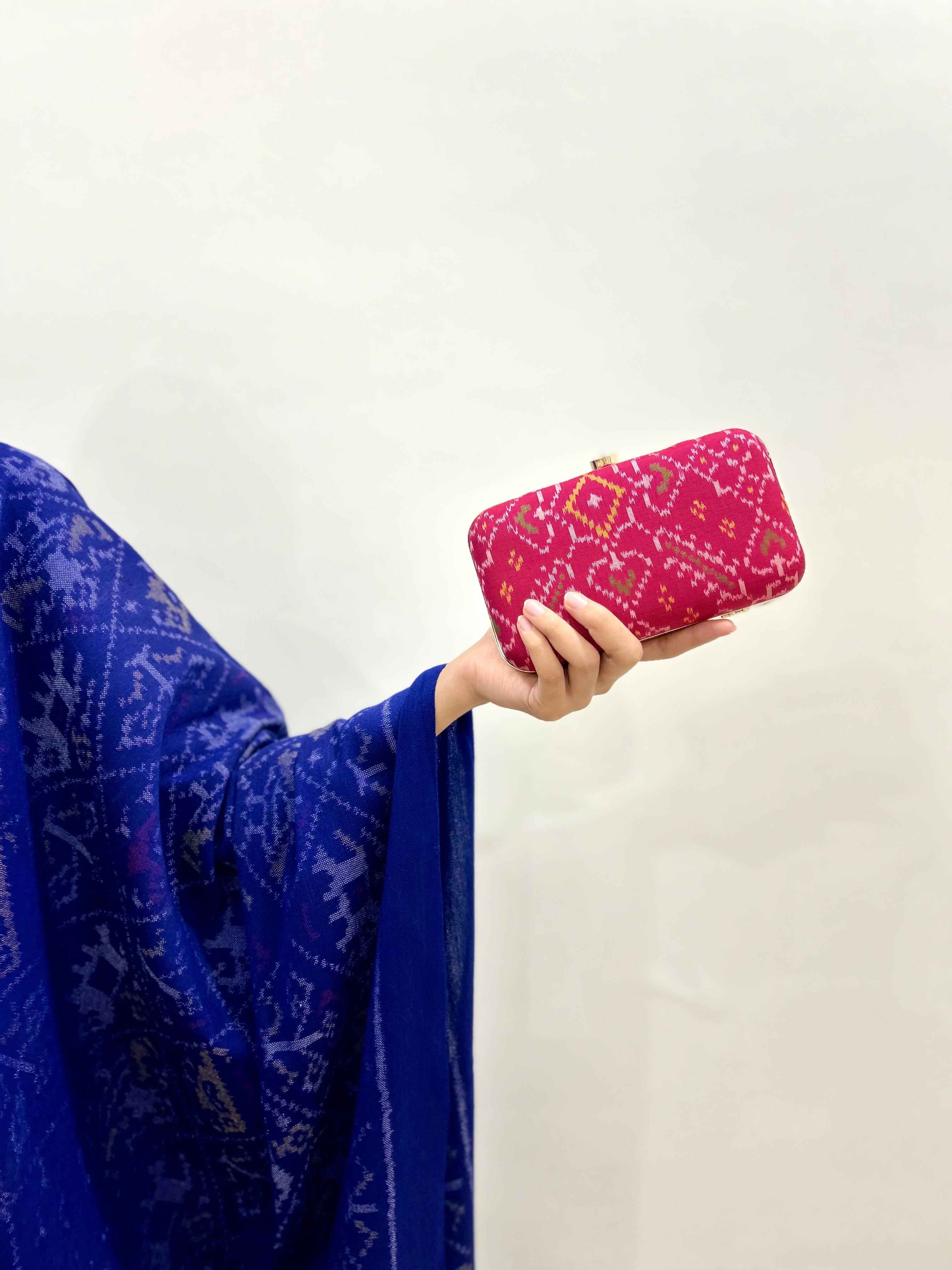 Patola blue shawl + pink clutch