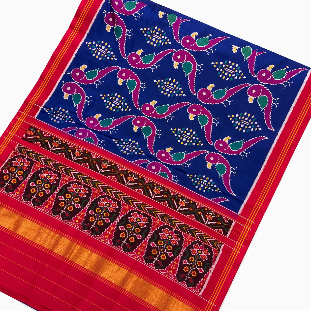 Royal Blue Paisley & Floral Heritage Patola Saree