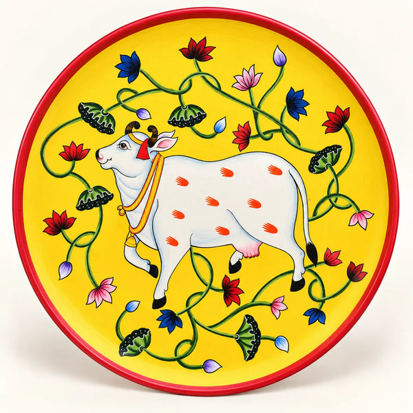 Floral Vine Sacred Cow in Pichwai Plate by Diwakar Sharma